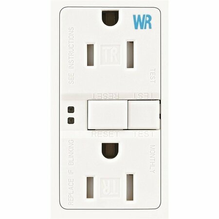 COOPER WIRING Eaton Wiring Devices GFCI Duplex Receptacle, 2-Pole, 15A, 125 V, Back, Side Wiring, NEMA 5-15R, White TWRSGF15W